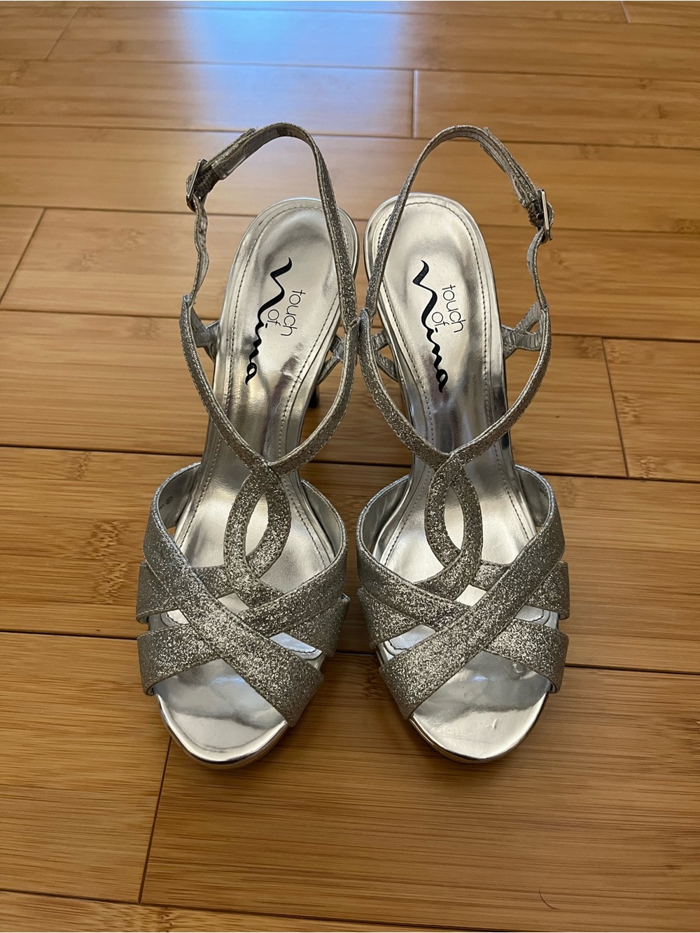 Silver Glitter Strappy Heels for Women